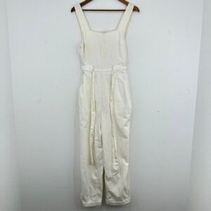 American Eagle White Cream Jumpsuit Sleeveless Belted Pockets One Piece Romper‎